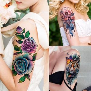 Tatouages temporaires de fleurs de rose pour femmes, filles et adultes – Autocollants de tatouage réalistes de pivoines et de fleurs, attrape-rêves colorés, en vrac, pour la moitié du bras - Product Image 3