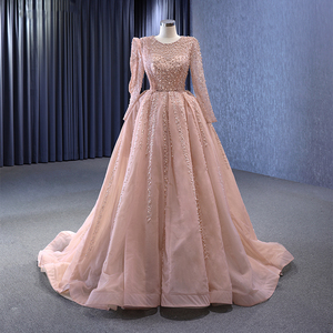 Robe de soirée Jancember Rsm222156 Princess Pink Ball Gown, sequins, manches longues, perles. - Product Image 1