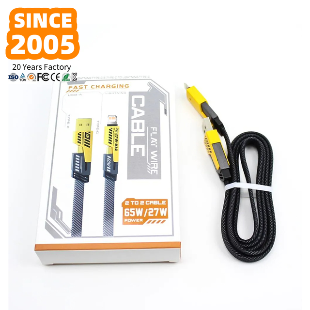 SDL PD 65W Super Fast Charging 4-in-1 Type-C & USB Nylon Braid Shielding Data Cable with 2 Ports for Mobile Phones
