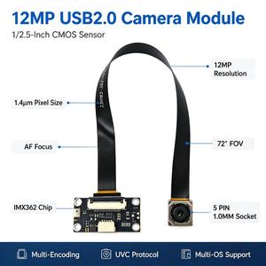 Module de caméra USB 12MP IMX362 Macro Focus avec câble flexible 4000x3000 YUY2 MJPG, DMIC intégré pour les prises de vue macro - Product Image 1