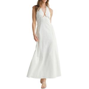 Vestido de Playa de Verano Personalizado para Mujer, Sin Mangas, con Cuello Halter, de Lino, Maxi Vestido Blanco, Vestidos Largos para Mujer - Product Image 1