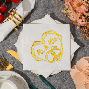 Mr & Mrs Wedding Napkins 250mm Square White Gold Foil Print Party Tableware - Product Image 3