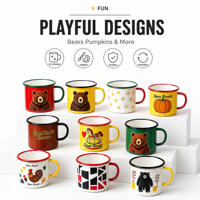 Mug de camping en émail avec logo personnalisé, vente en gros, tasse à café en métal réutilisable à bord roulé avec motif floral, design cadeau, vert armée