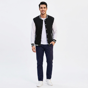 FINER THREADS Chaquetas Varsity Personalizables con Cuello Alto, de Chenilla y Algodón, Transpirables, Bordadas, para Hombre, Invierno, Estilo Urbano, Color Negro - Product Image 1