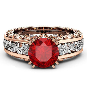 Bague en diamant en or rose 14 carats bicolore, taille brillant ronde, couleur champagne, bijoux de fiançailles - Product Image 4