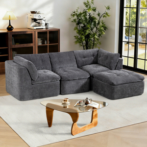 Modern Cloud-style L-shaped <b>Frame</b>-free Sofa Ottoman Convertible Modular Sectional Chenille Fabric Oversized Comfortable - Product Image 1