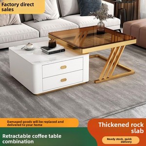 Table basse moderne de luxe léger avec structure en acier inoxydable et plateau en verre télescopique pour salon et petit appartement - Product Image 2