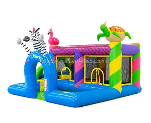 Combinazione di scivoli per trampolino a tema animale personalizzato zebra bounce house con castello gonfiabile all'aperto per piscina