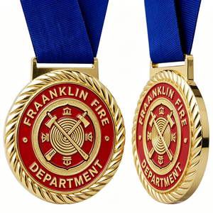 Medalla del Departamento de Bomberos de Franklin, Chapada en Oro, Aleación de Zinc, Esmalte Duro, Circular con Cinta, Regalo Empresarial - Product Image 5