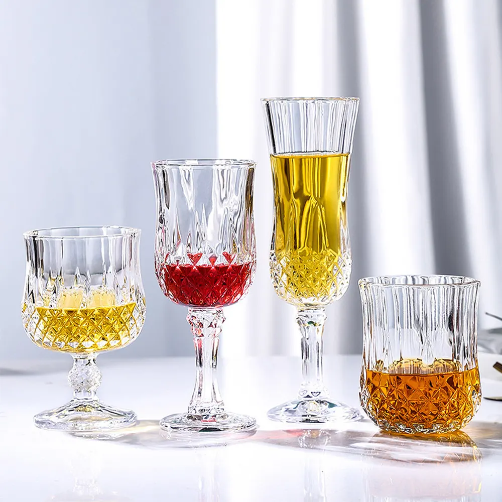 Benutzer definierte Kristallglas waren trinken farbiges Wasser Weinglas Tasse Hochzeit Champagner geprägt transparente Becher Glas becher