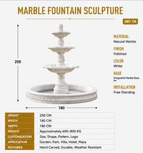 Fontana a 3 livelli in marmo bianco scolpito a mano BSA, fontana d'acqua in pietra europea con vasca rotonda per villa, giardino, hotel CE OEM - Product Image 2