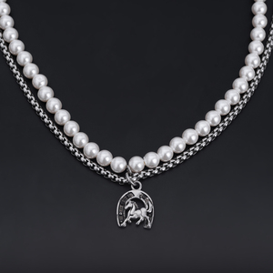 Wholesale Stainless Steel Horse Head Pendants Necklaces Retro Fashion Design Pearl Choker <b>Charms</b> Necklace - Product Image 4