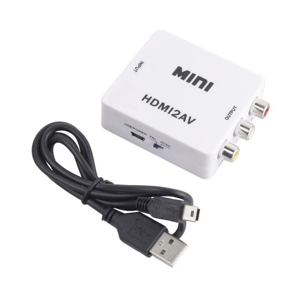 HDMI vers AV Composite Vidéo + Audio Convertisseur Mini Boîte Adaptateur avec Câble de Charge USB pour PC TV PS3 Xbox STB