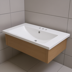 Ceramic Bathroom Vanity Top 30 Inch Single Basin 3 Faucet Holes Wall Mounted <b>Rectangular</b> Modern Design - Product Image 2