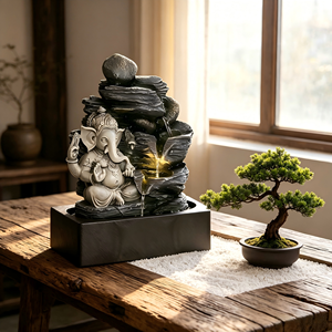 Fuente de Agua en Cascada con Rocas Apiladas Estilo Ganesha, Decoración con Luz <span class=keywords><strong>LED</strong></span> para Relajación en Interiores - Product Image 1