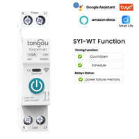 Interrupteur Wi-Fi TUYA avec Mesure, Disjoncteur Intelligent 1P+N 63A Rail DIN, Contrôle à Distance Sans Fil pour Maison Connectée TONGOU