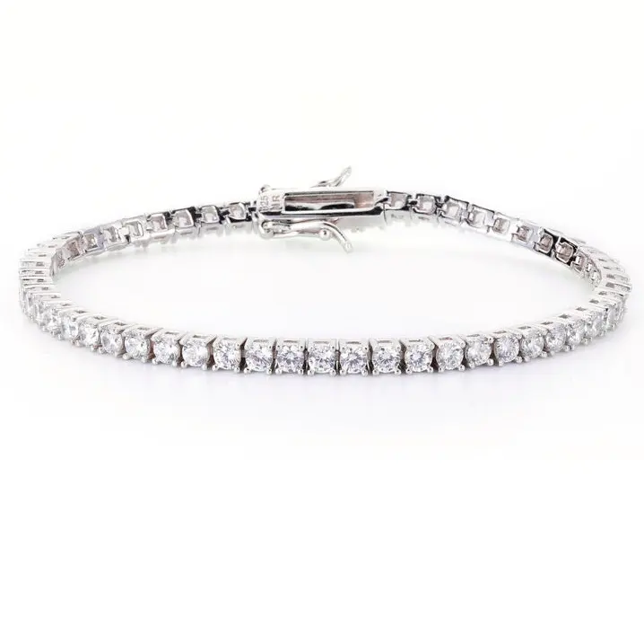 Bracciale Tennis con diamanti Moissanite bracciale Tennis rotondo da uomo in oro con zirconi cubici in argento Sterling 925 14K all'ingrosso da 2.5Mm