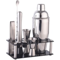 Ensemble de shaker à cocktails en acier inoxydable 9 pièces avec support en acrylique, outils de bar Cobbler, doseur, passoire, pilon, becs verseurs, kit de barman