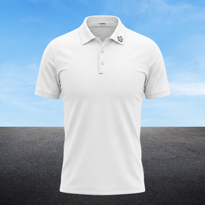 Polo de Algodón Blanco de Manga Corta para Hombre, Color Sólido, Estilo Casual, Tejido Piqué Transpirable, Corte Regular, Logotipo Frontal - Product Image 1