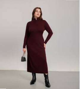 Robe Automne 2026 Pour <span class=keywords><strong>Femme</strong></span> en Maille Douce Bordeaux Respirante Longueur Genou <span class=keywords><strong>Taille</strong></span> Naturelle Silhouette Fourreau Simple Fente Arrière ODM - Product Image 1
