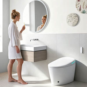 Bidet intelligent de luxe combiné, design sans réservoir, affichage LED, chasse d'eau automatique, siège chauffant allongé, télécommande incluse, siphon - Product Image 6
