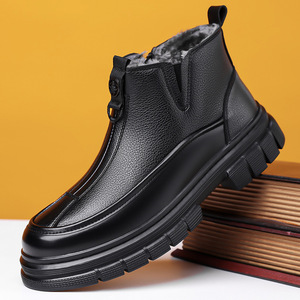 รองเท้าบูทหนังบุขนแกะสำหรับฤดูหนาวของผู้ชาย พื้นรองเท้าหนา กันลื่น รองเท้าลำลองสำหรับพ่อวัยกลางคนและผู้สูงอายุ - Product Image 1