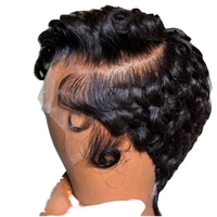 Perruque Lace Frontale 13x4 en Cheveux Humains Vierges Bruts Remy Indiens Brésiliens Tiwa Chioma, Ondulée Bouclée pour Coupe Pixie, 6 Pouces