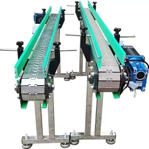 Içecek endüstrisi için 304 paslanmaz çelik eğri Slat zincirli konveyör düz üst zincir hız ayarlanabilir montaj hattı makinesi - Product Image 2