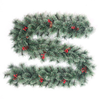 Guirlande de Noël Merry Tree 270 cm en PVC avec fleurs dorées et boules dorées, taille personnalisable, nœud personnalisé, décoration suspendue