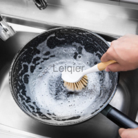Brosse à vaisselle en bambou avec logo personnalisé, manche long en bois, outil de nettoyage, corde de suspension, brosse à récurer pour casserole