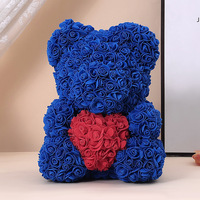 Ours en peluche rose de 25 cm en gros avec coffret cadeau pour femmes, cadeau de la Saint-Valentin, ours en fleurs artificielles de roses