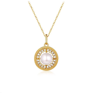 Set di Gioielli Retrò con Anello e Collana in Oro 18K, Design Semplice con <span class=keywords><strong>Diamanti</strong></span> CZ e Perle per Ragazze - Product Image 3