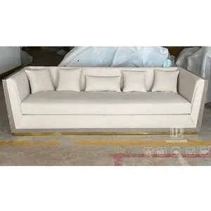 DOHA Thiết kế phòng khách đồ nội thất sofa cho Showroom 3 chỗ ngồi ghế sang trọng hiện đại vải trắng với tro gỗ sofa