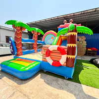 Château gonflable extérieur avec toboggan pour enfants, motif palmier de plage, pour jeux en jardin