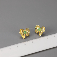 Lotus Fun Handmade Schmetterling Blume Smaragd Sonnenstein Ohr stecker 925 Sterling Silber 18 Karat vergoldet Fine Jewelry für Frauen