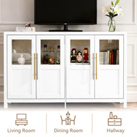 Armoire de rangement moderne minimaliste en bois massif à 4 portes, gain de place, portes vitrées style Shaker, poignées dorées, durable, pour salon
