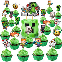 My World Party Pixel War Game Juego de cumpleaños Eco-Friendly Paper Cake Toppers Globos Banderas Diseño