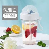 Bouteille d'eau en plastique écologique de 420-600 ml avec poignée et paille séparée pour enfants et adultes, idéale pour la gym, le fitness et les sports.