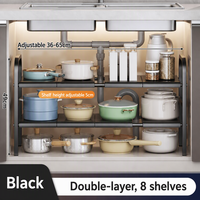 Étagère de rangement sous évier à double niveau, 8 panneaux extensibles, organisateur de placard de cuisine, étagère réglable, économiseur d'espace, métal noir