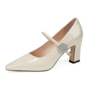Zapatos de Tacón Alto Mary Jane para Mujer, Punta Puntiaguda, Charol Rojo, Tendencia de Moda, Color Sólido, Correa Única, Pedrería - Product Image 4