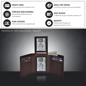 Klassisches Design 9 Kreditkarten-Spielautomaten reich schwarz Vollkornleder Slim Dreifach-Brieftasche