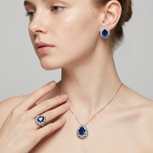 Fashion Eco-friendly Copper Pear Cut 10*12MM Water Drop Blue Pendant <b>Earrings</b> Ring <b>Set</b> Water Drop Jewelry <b>Set</b> for Women - Product Image 6