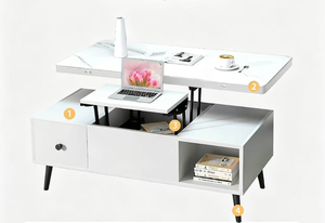 Mesa de Centro Moderna Multifuncional de Madera Maciza con Vidrio Templado, Altura Ajustable, Almacenamiento y <span class=keywords><strong>Color</strong></span> Personalizable para Sala de Estar - Product Image 2