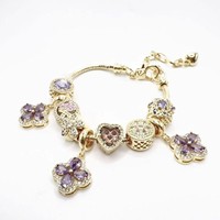 Bracelet en or plaqué or, chaîne réglable avec pendentif cœur et fleur, bijoux légers et luxueux