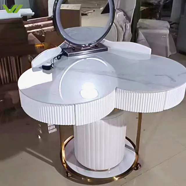 Компактный угловой туалетный столик с каменной панелью, роскошные туалетные столики со светодиодным зеркалом и ящиками для спальни