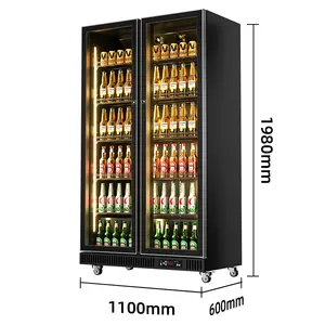 Réfrigérateur droit d'affichage de réfrigérateur d'affichage de compteur de bière de portes en verre du noir 2 pour la barre