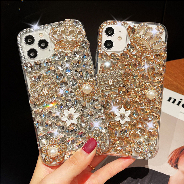 Creative Luxury Crown Bag Diamond Phone Case Rhinestone Mobile Covers for iPhone 15 Samsung S22 S23 Note 20