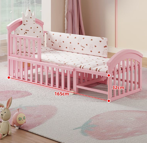 سرير طفل من الخشب الصلب باللون الوردي للفتيات حديثي الولادة سرير متحرك متين مع وصلة كبيرة لغرفة المعيشة أو المدرسة - Product Image 4