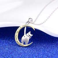 Bijoux fantaisie Collier pendentif chat mignon lune plaqué or gravé en argent sterling 925
