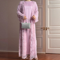 Ensemble deux pièces Abaya ouverte en dentelle florale perlée de luxe respirante pour femmes musulmanes modestes 2026